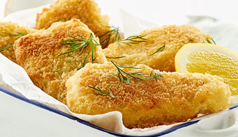 Crumbed ovenable fish